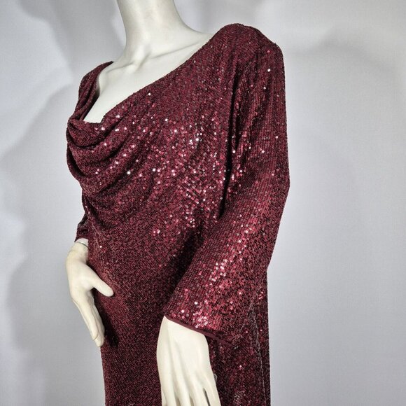Alex Evenings Women's Size 1X Red Sequined Cowl Neck Blouse Tunic Top Plus (46) - Picture 5 of 14